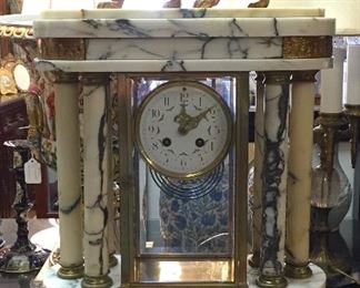 Marble & Bronze  Clock Set w/Garniatures 