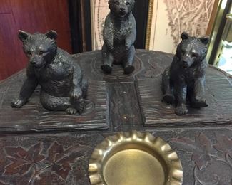 Black Forest Carved Bear Smoking Stand