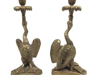 Bronze Swan Candlesticks 