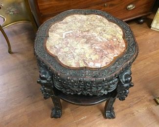 Great Selection of Hand Carved Chinese Teakwood Tables w/Marble Inserts.  All sizes and Shapes 