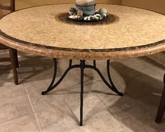 MOSAIC TYPE STONE TOP TABLE ON METAL STAND