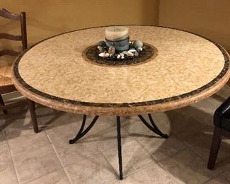 MOSAIC TYPE STONE TOP TABLE ON METAL STAND