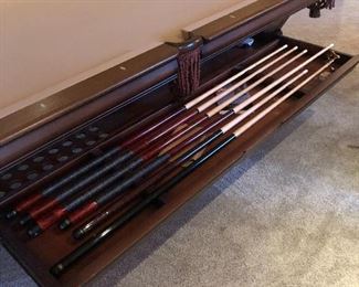 AMINI'S POOL TABLE, GOLDEN WEST OXFORD, w/HIDDEN CUE STORAGE DRAWER. $1500.