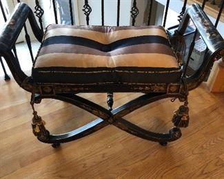 BLACK & GOLD BENCH w/WIDE STRIPE CUSTOM CUSHION