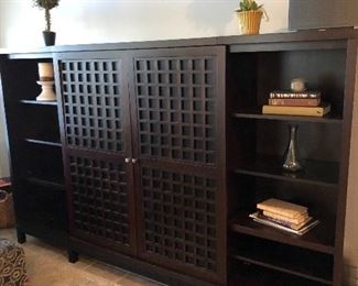 ARHAUS WALL STORAGE AND SHELF UNIT, 8FT 5"W,X5FT 4" TALL, $2000.