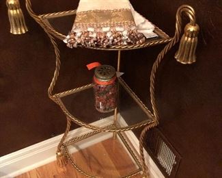 BRASS & GLASS POWDER ROOM SHELF, $60.