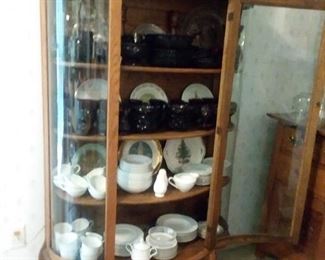 Golden oak bowfront china/display cabinet with paw feet