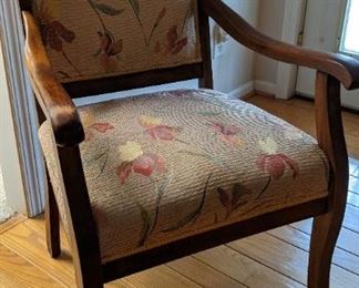 Upholstered side chair with open arms