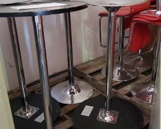 (4)Bar Height Pedestal Table With Red Chairs