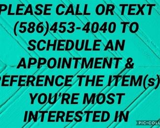 CALL OR TEXT (586) 453-4040 TO SCHEDULE AN APPOINTMENT
