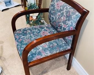 $60 EACH 2 WOODEN FLORAL SIDE CHAIRS 
22”W x 22”D x 32”H