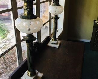 Pr. Brass and Glass Lamps, $100, SOLD