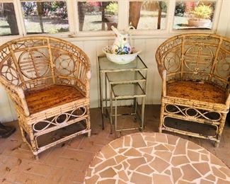 Pr. Asian Bamboo Chairs, $400, Metal Nesting Tables SOLD