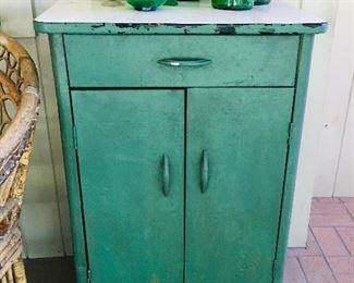 Green Cabinet with Enamel Top, $85
