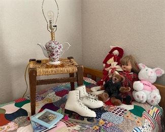 Ice Skates, Stuffed Animals, Dolls, Bench, Teapot Lamp