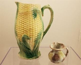 Antique majolica corn cob pitcher , jug town north carolina pitcher