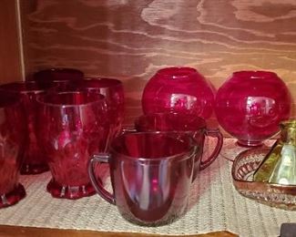 Mixed lot of antique and vintage cranberry glass