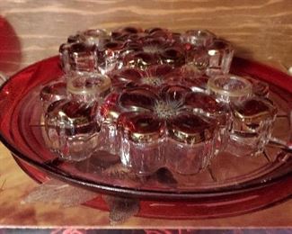 Vintage cranberry dessert set