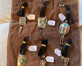 Large selection of Silver and Turquoise Bolos.