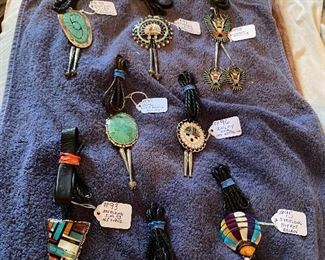 Large selection of Silver and Turquoise Bolos.