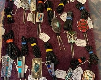 Large selection of Silver and Turquoise Bolos.