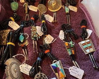 Large selection of Silver and Turquoise Bolos.