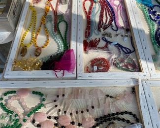 rose quartz, yellow jade, lab ruby, 