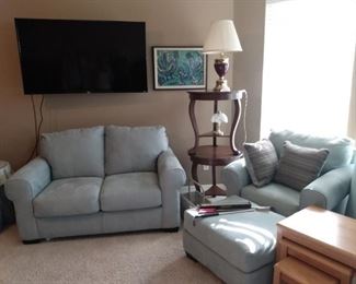 Light Blue Sofa and Chair/Ottoman