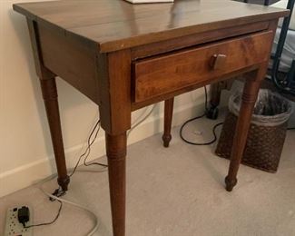 Item 7 (was $295.00) Now $175 Antique table with single drawer measures about 18" D by 26" W by 27.5" H