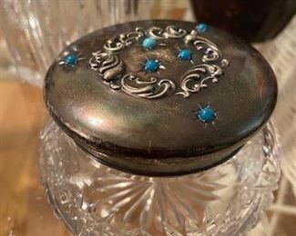 Item 44 Dresser Jar with Sterling Lid and Persian Turquoise Details $175