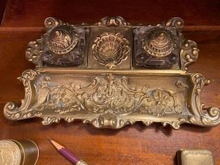 Item 57 Brass Tray and Inkwells $95