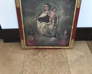 Virgin Mary oil, 21x22. Estimate $3500 