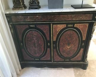 Boulle cabinet with marble top. 42H X 52W X17D Estimate $5000