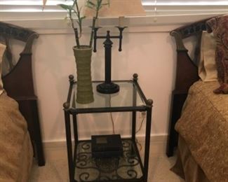 Night table, lamp & vase. Estimate $400