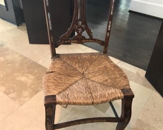 Inlaid rush seat chair. Estimate $750