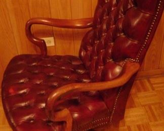 CURVED MAHOGANY WOOD ARMS--BRASS STUDDED