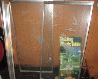 etched shower doors with frame
