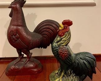Item 16:  (2) Rooster doorstops - all red one is a Williamsburg:  $68/Pair