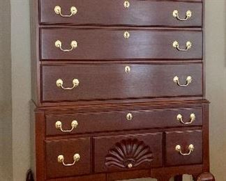 Item 42:  Full Bonnet Queen Anne Cherry Harden Highboy - 39"l x 19.25"w x 83.5"h:  $845