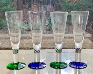 Item 174:  Two green and two blue champagne glasses: $22.00  