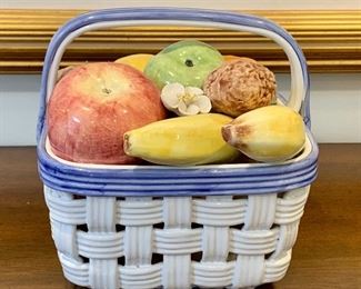 Item 104:  Ceramic fruit basket (Made in Italy) - small fleck missing on the leaf - 7": $36