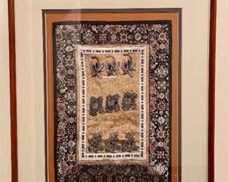 Item 143:  Asian silk and embroidery framed cloth -16" x 19.75":  $195
