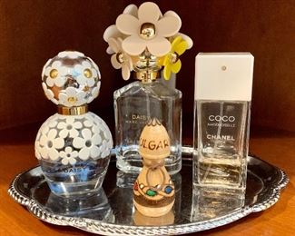 Item 144:  Lot of 4 perfumes with silver tray:  $38