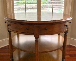 Item 137:  Round occasional side table - three drawers open, two faux- 38" x 37.5":  $375