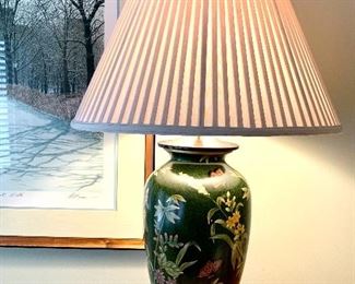 Item 134:  Green Asian inspired floral lamp - 30":  $175
