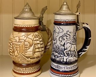 Item 213:  Set of Two Steins (Moose and Ship): $25                      Tallest 9