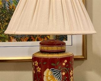 Item 223:  Pair Red Floral Lamps - 24":  $150/Pair
