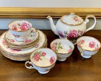 Item 101:  Royal Standard China "Orleans Rose" pattern:  $45                                                                                                                                   4 cups, 4 saucers, 6 dessert dishes, 1 teapot