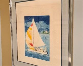 Item 183:  Super Sweet! Wonder where they are going?                                                                 Sailboat full of cute zoo animals - 23.25" x 27.25":  $145.00