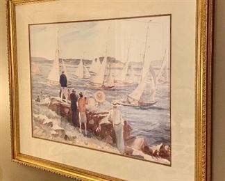 Item 188:  Beautifully framed Gordan Grant print - sailboat scene - 39.5" x 31.5":  $165